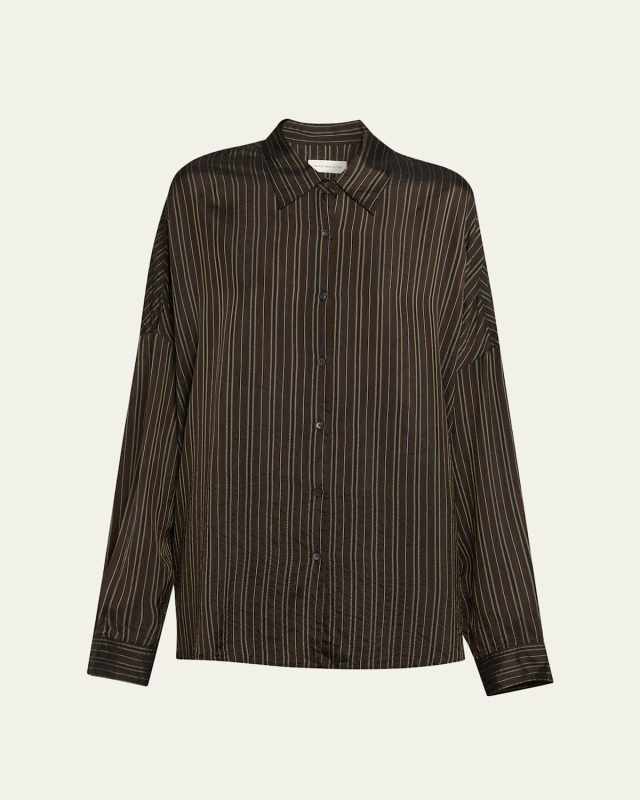Casia Crinkled Stripe Button-Front Blouse